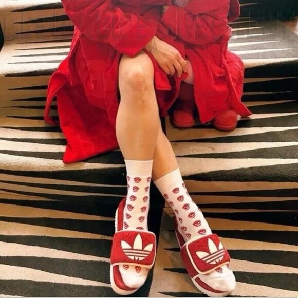 GUCCI x Adidas woman 36 EU- 6 US Red GG Sponge & Trefoil platform Slide sandals - Picture 9 of 14